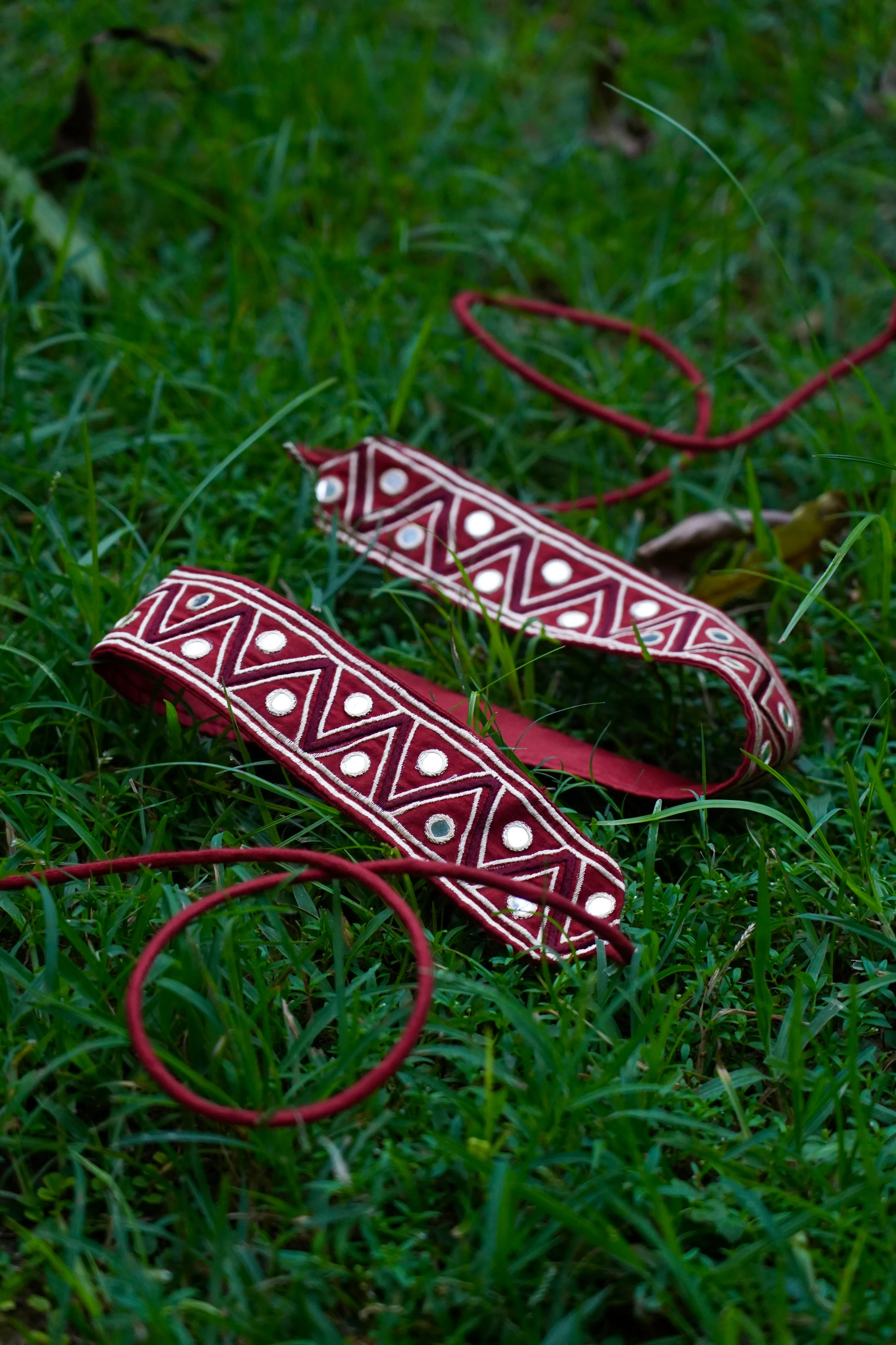 Maroon Embroidered Mirrorwork Belt  | Durga Pujo & Navratri Special Hasrat Gully Drop