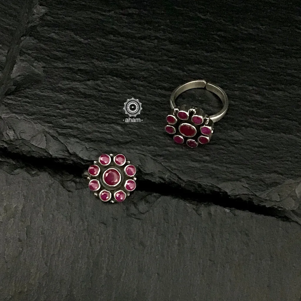 Maroon Stone Silver Toe Ring