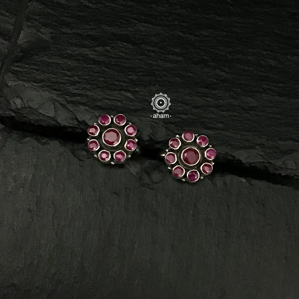 Maroon Stone Silver Toe Ring