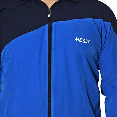 Meddy Sports Track Suit for Men in Blue- Solid Pattern, Collar Jacket, Full Sleeves, with Chain, Full Length Pant (Large)