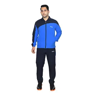 Meddy Sports Track Suit for Men in Blue- Solid Pattern, Collar Jacket, Full Sleeves, with Chain, Full Length Pant (Large)