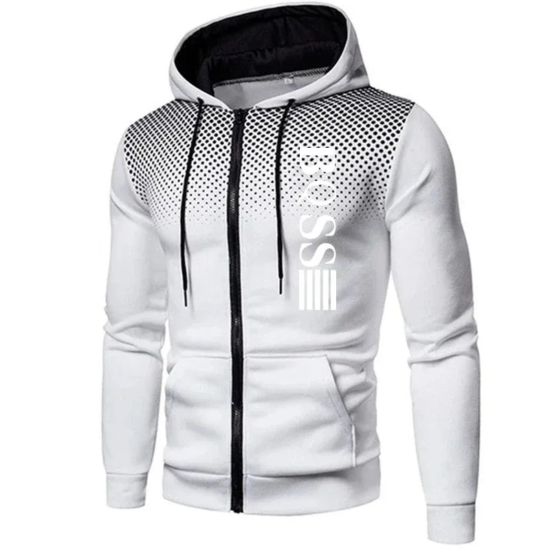 Men Print Zipper Hooded Tracksuit