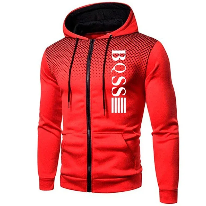 Men Print Zipper Hooded Tracksuit