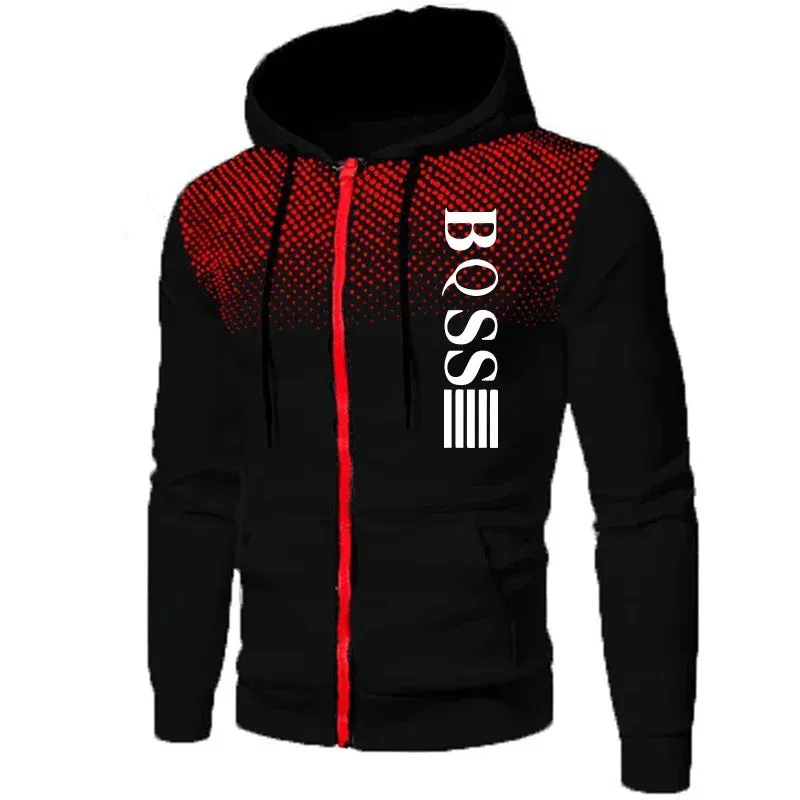 Men Print Zipper Hooded Tracksuit