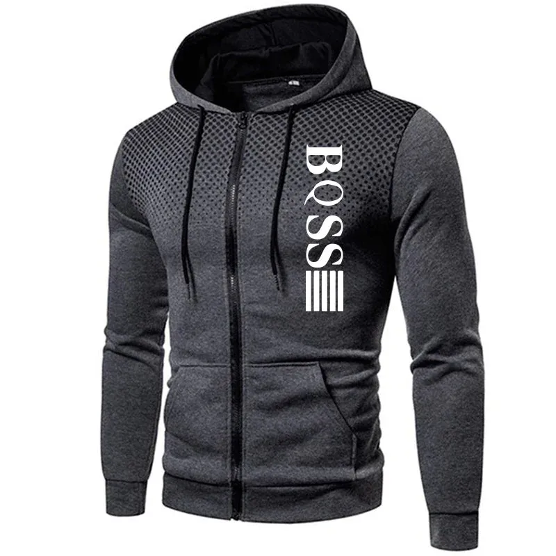 Men Print Zipper Hooded Tracksuit
