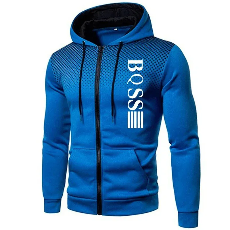 Men Print Zipper Hooded Tracksuit