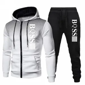 Men Print Zipper Hooded Tracksuit
