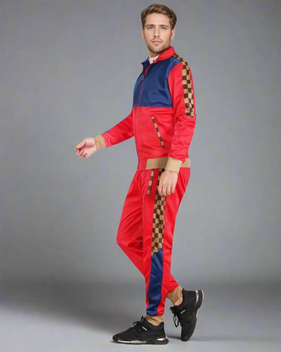 Men’s 2 piece Checker box Jogger style Jogging Suit Track Jacket & Track pants Matching Suit