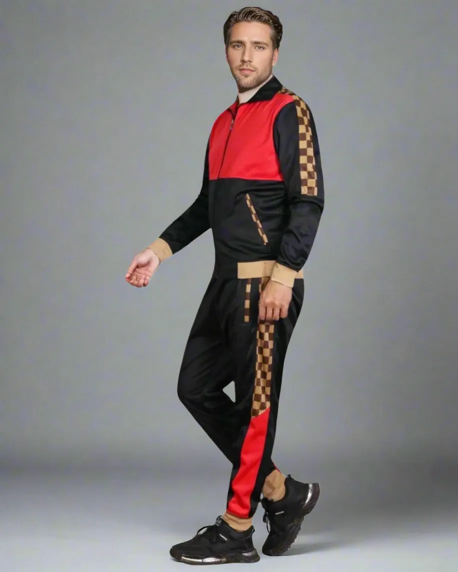 Men’s 2 piece Checker box Jogger style Jogging Suit Track Jacket & Track pants Matching Suit