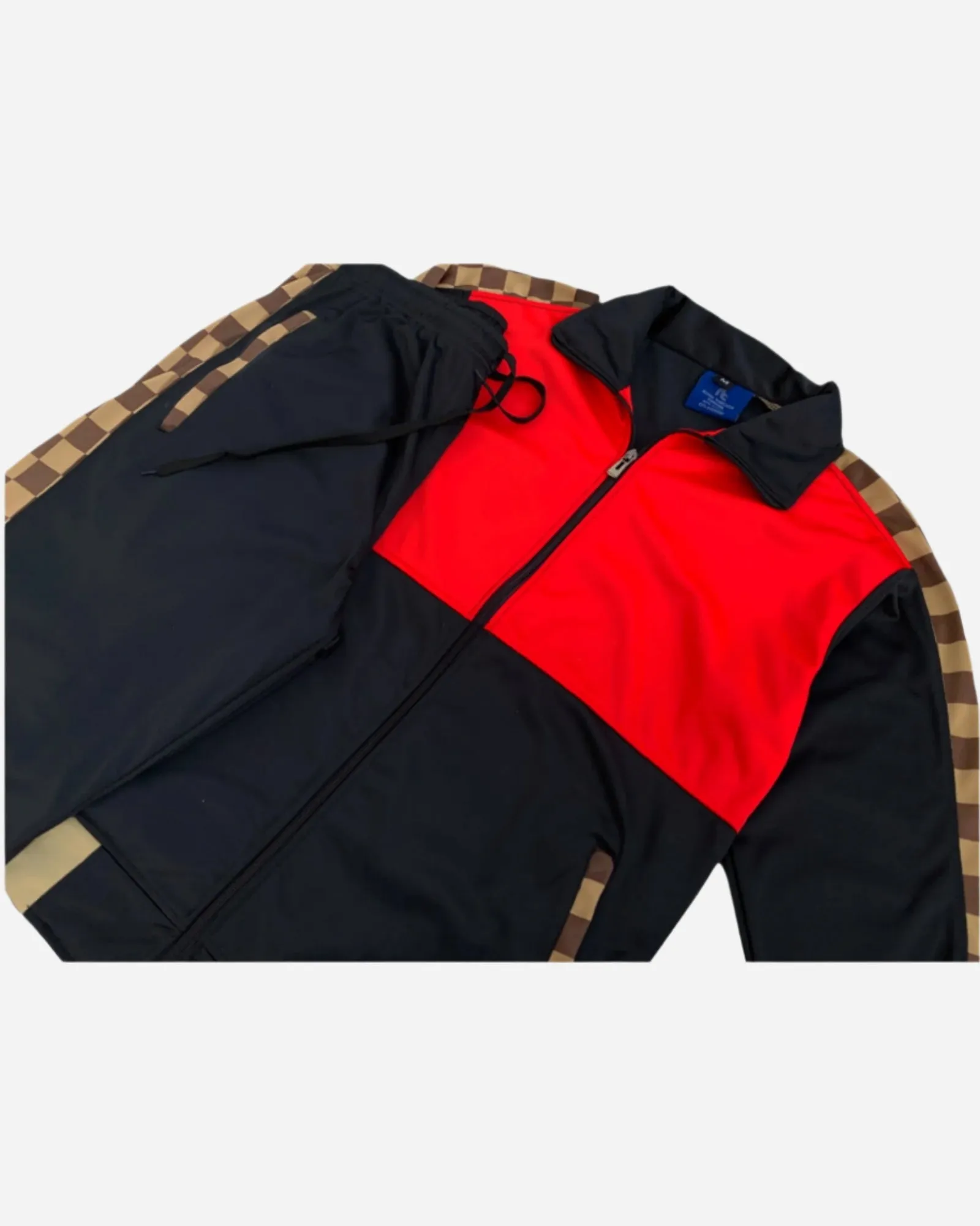 Men’s 2 piece Checker box Jogger style Jogging Suit Track Jacket & Track pants Matching Suit