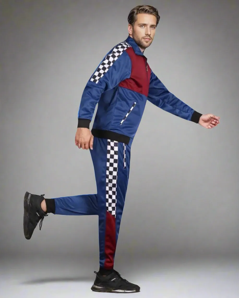 Men’s 2 piece Checker box Jogger style Jogging Suit Track Jacket & Track pants Matching Suit