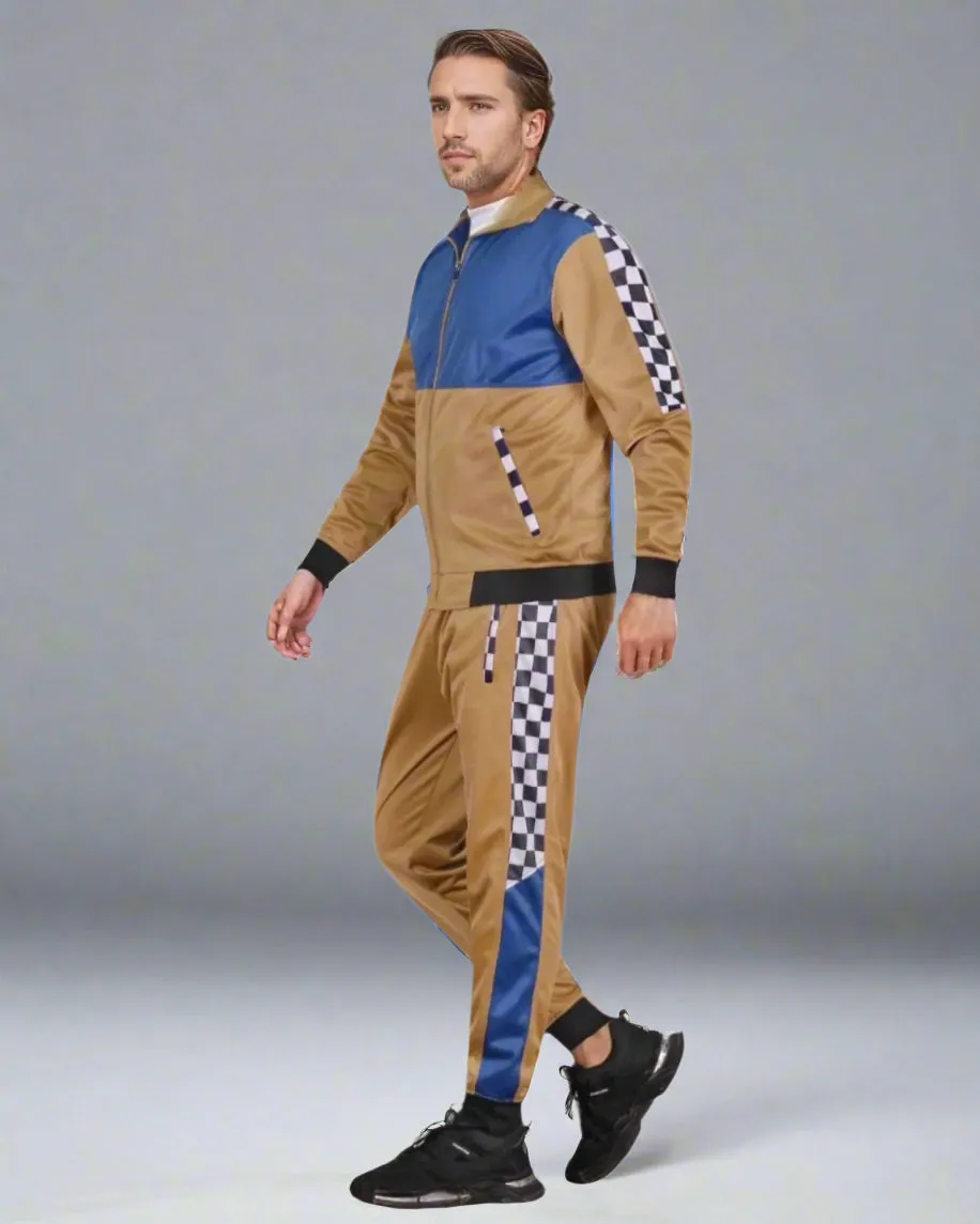 Men’s 2 piece Checker box Jogger style Jogging Suit Track Jacket & Track pants Matching Suit