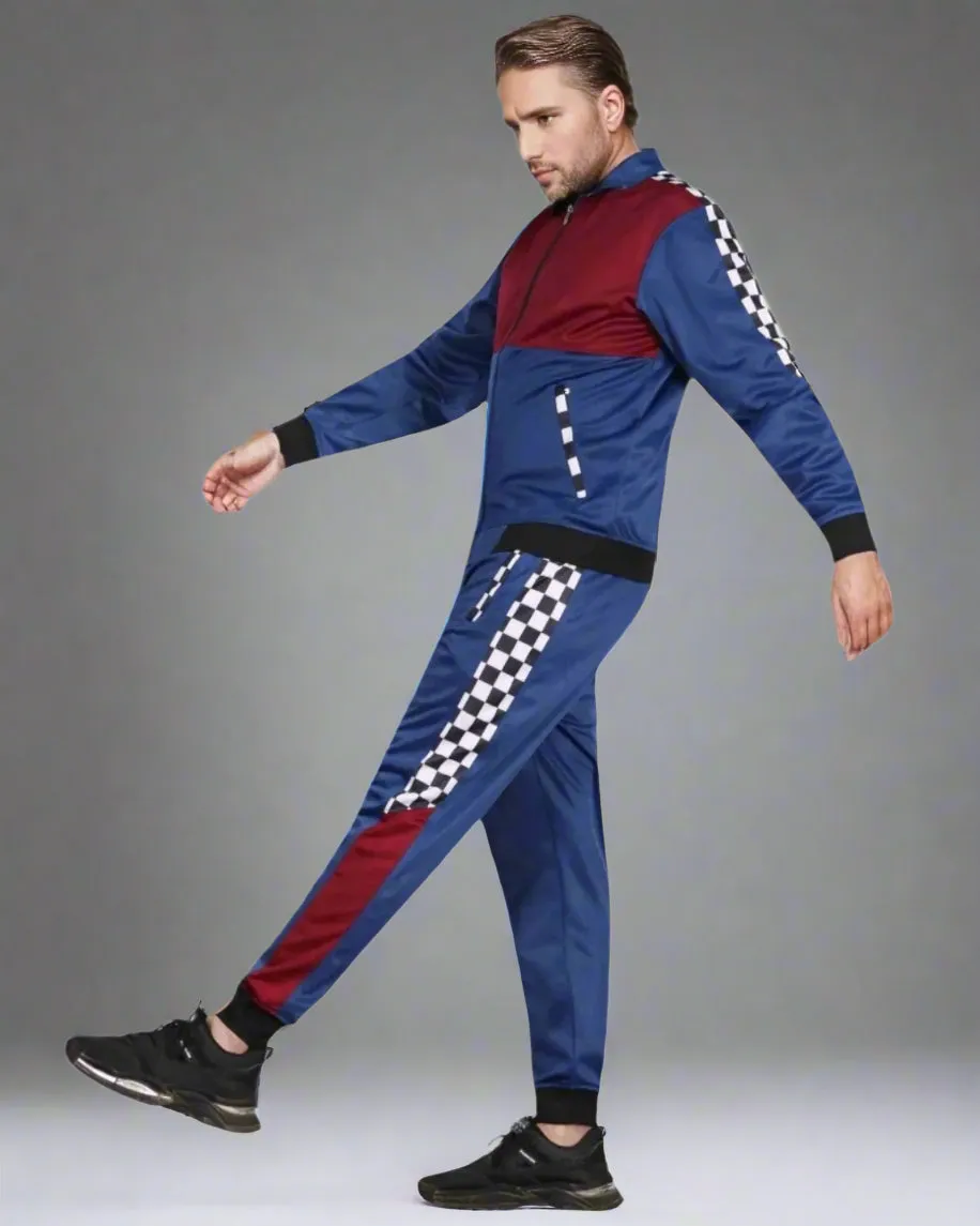 Men’s 2 piece Checker box Jogger style Jogging Suit Track Jacket & Track pants Matching Suit
