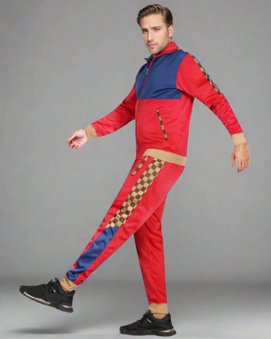 Men’s 2 piece Checker box Jogger style Jogging Suit Track Jacket & Track pants Matching Suit