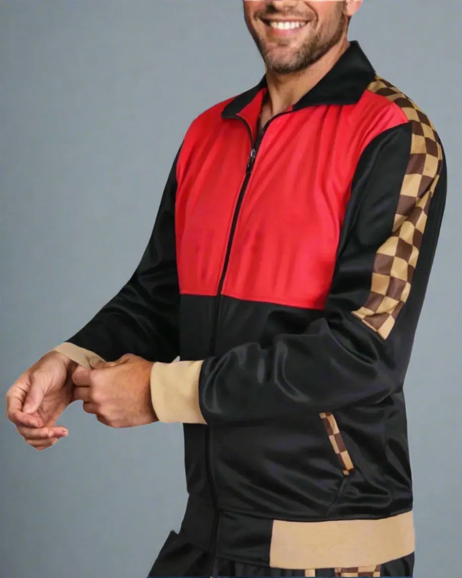 Men’s 2 piece Checker box Jogger style Jogging Suit Track Jacket & Track pants Matching Suit