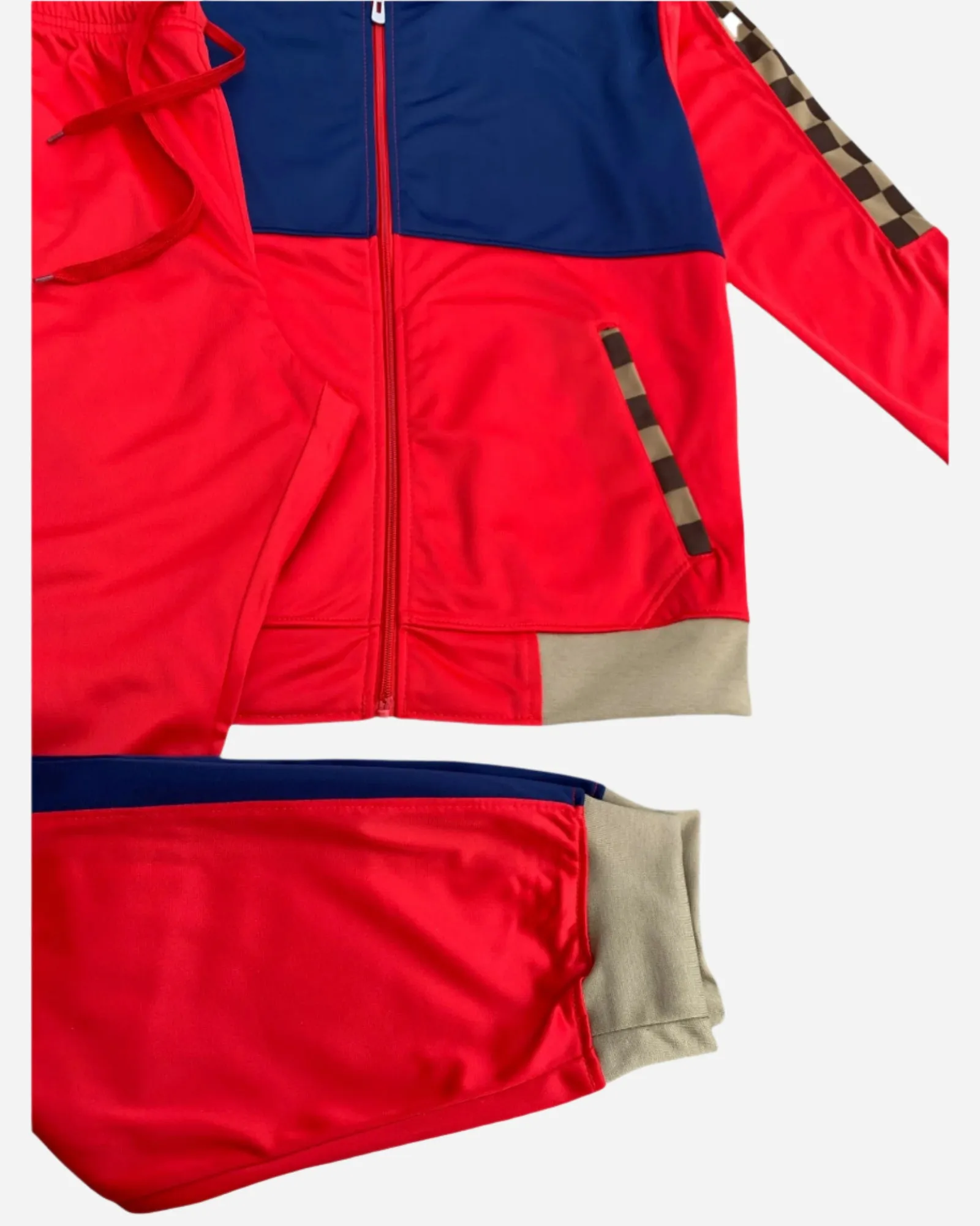 Men’s 2 piece Checker box Jogger style Jogging Suit Track Jacket & Track pants Matching Suit