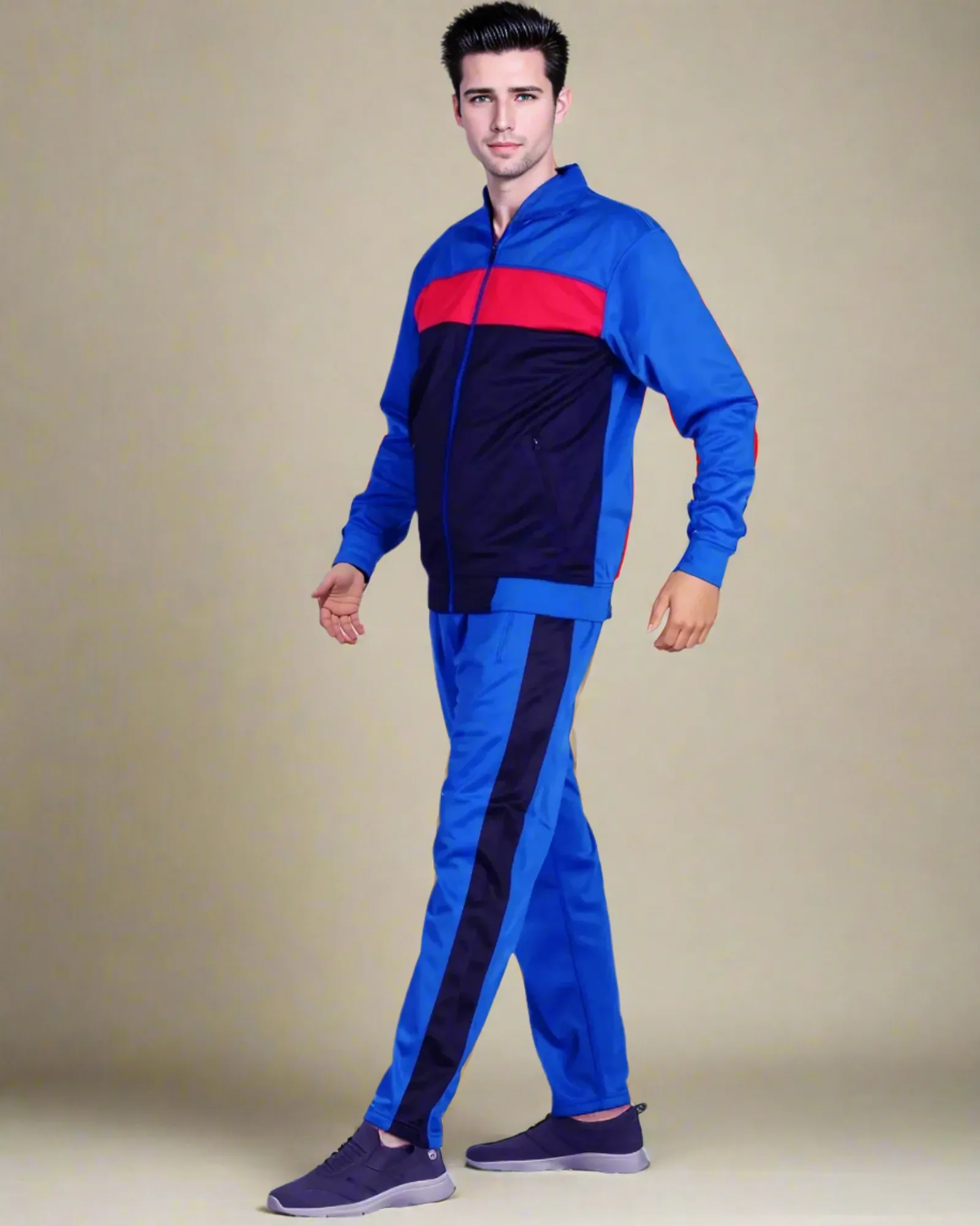 Men’s 2-Piece Tracksuit Traditional Coral Blocks Active Track Jacket and Track pants Outfit