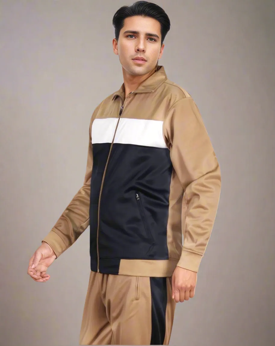 Men’s 2-Piece Tracksuit Traditional Coral Blocks Active Track Jacket and Track pants Outfits