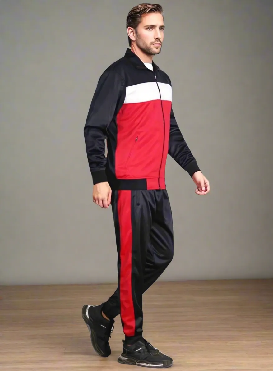Men’s 2-Piece Tracksuit Traditional Coral Blocks Active Track Jacket and Track pants Outfits