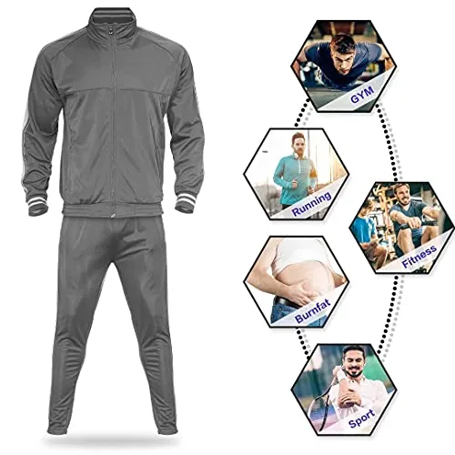 Mens Athletic 2 Piece Tracksuit Sets Casual Jogging Suits Full Zip Sports Set Stand-up collar Sweatsuit fo Men GrayM