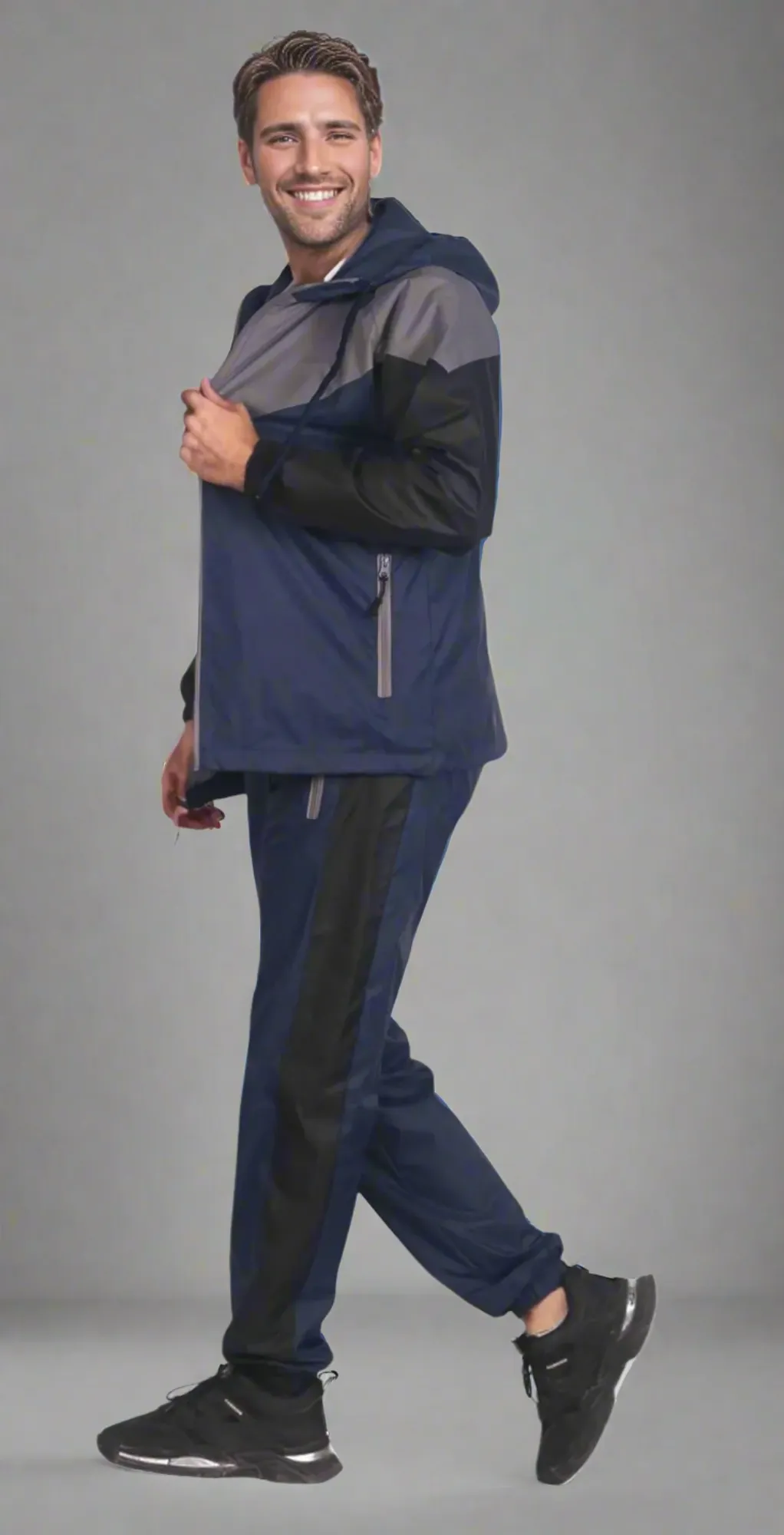 Men’s Colorful Hooded Windbreaker Sweatsuit Meshed Lined Nylon Water Repellent GYM Outfit