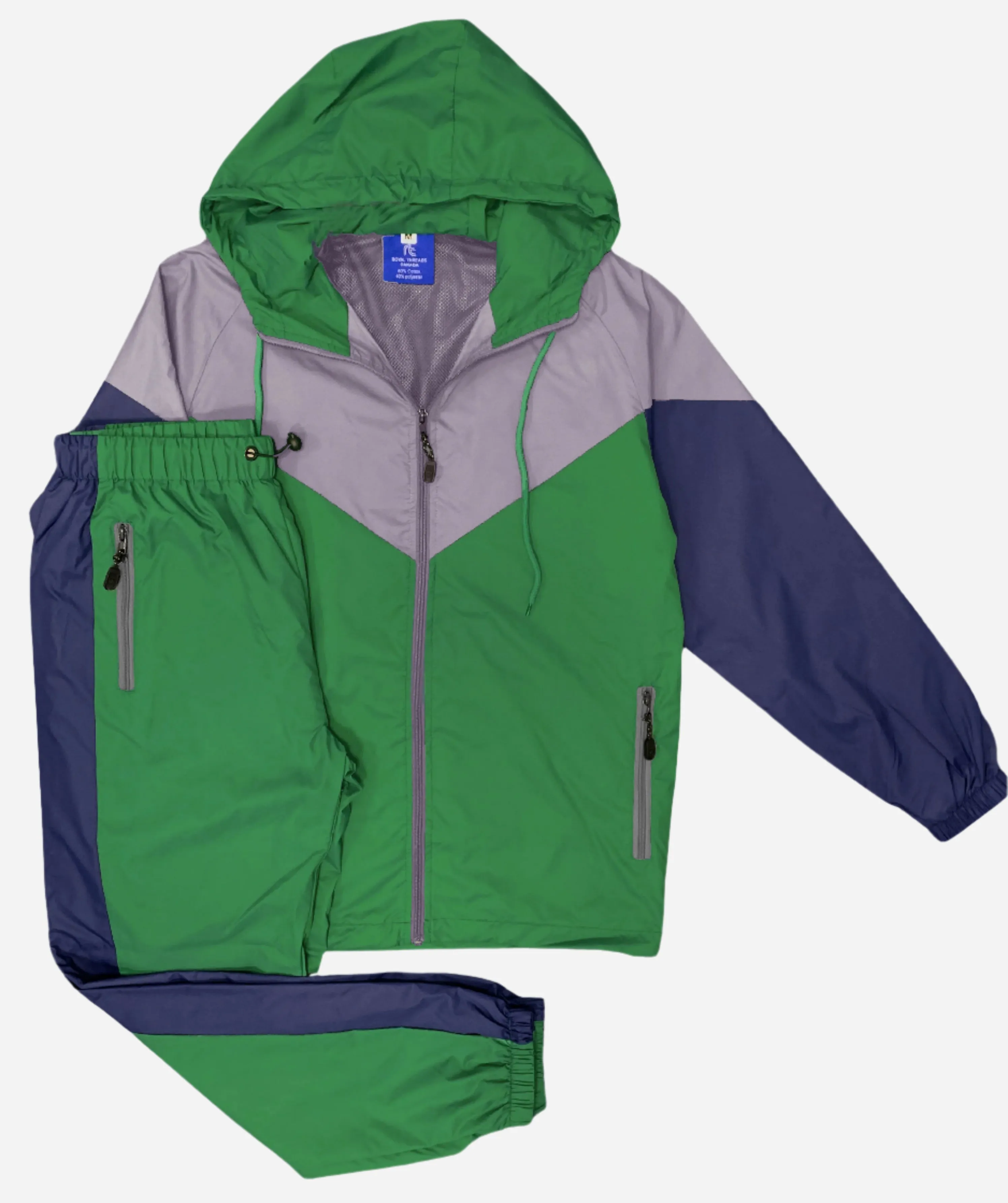 Men’s Colorful Hooded Windbreaker Sweatsuit Meshed Lined Nylon Water Repellent GYM Outfit