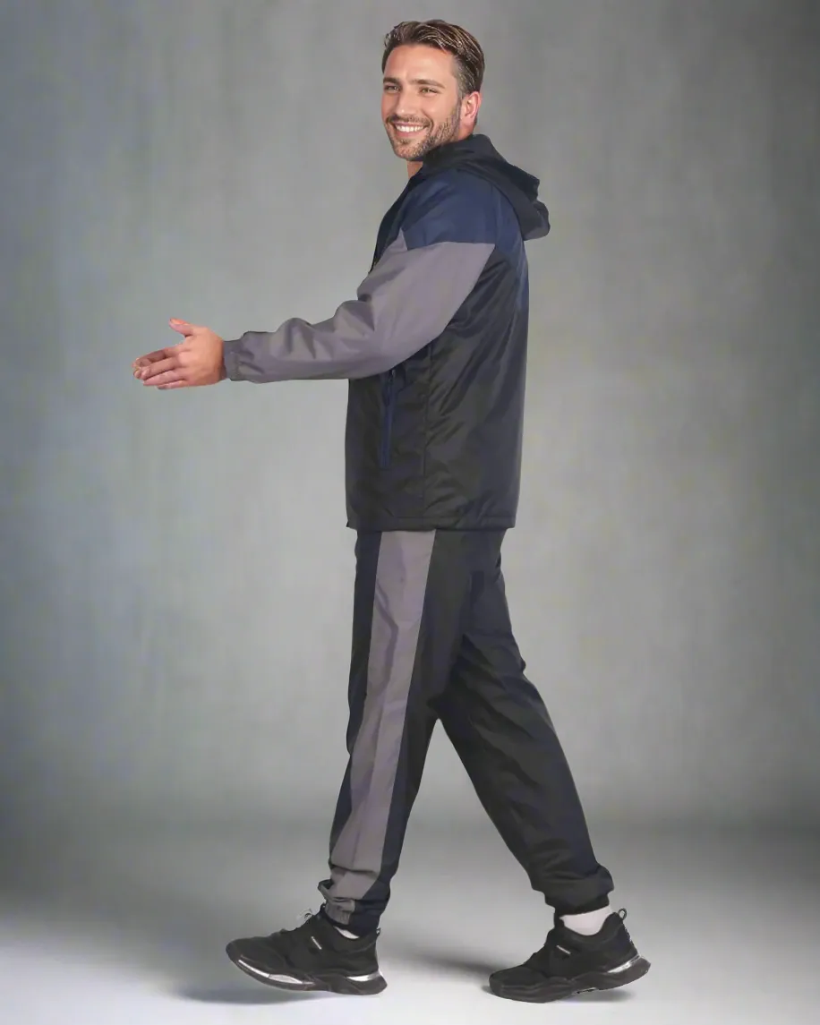 Men’s Colorful Hooded Windbreaker Sweatsuit Meshed Lined Nylon Water Repellent GYM Outfit