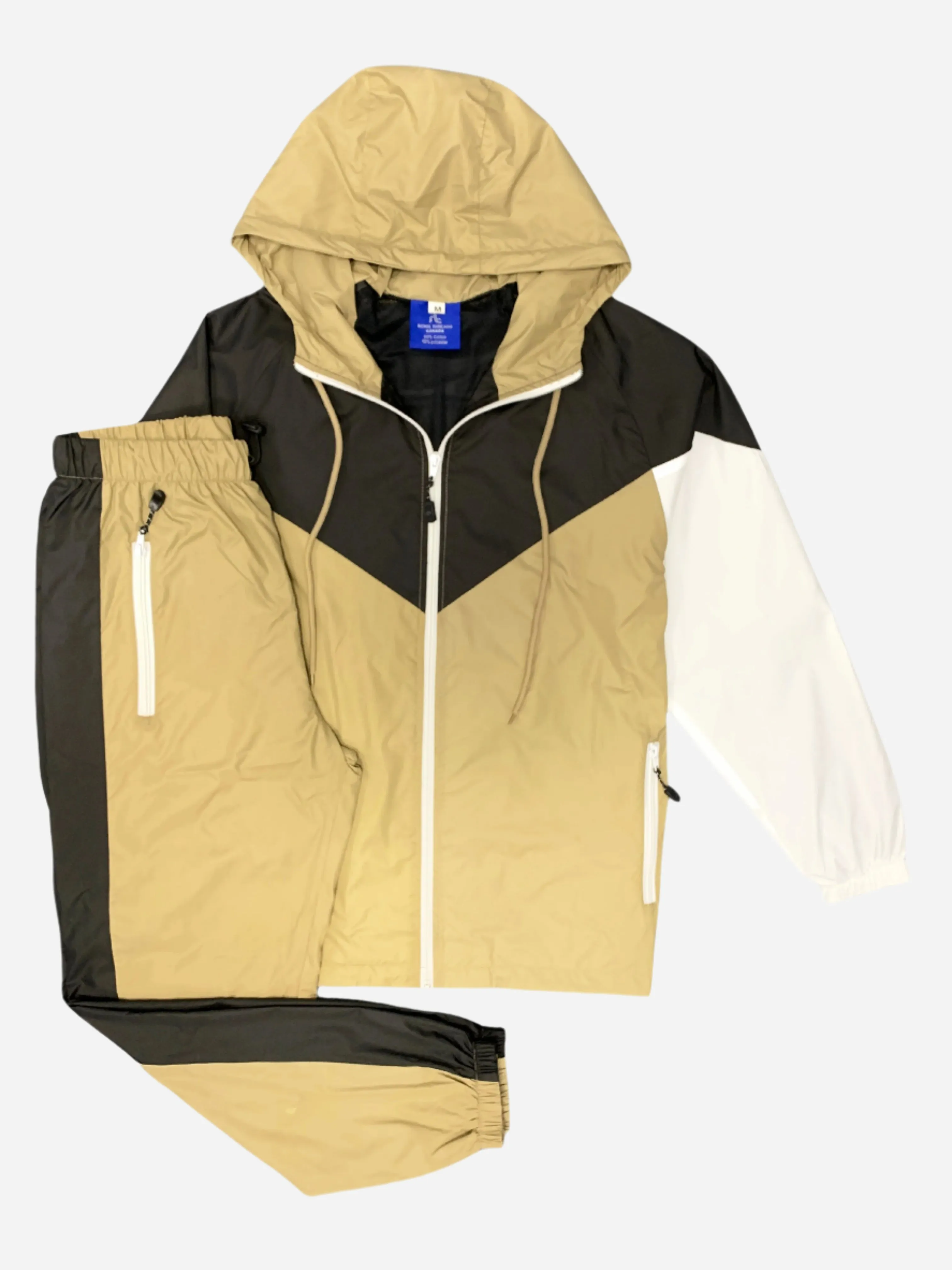 Men’s Colorful Hooded Windbreaker Sweatsuit Meshed Lined Nylon Water Repellent GYM Outfit