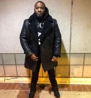 Men's Custom Made Black Double Breasted Shearling