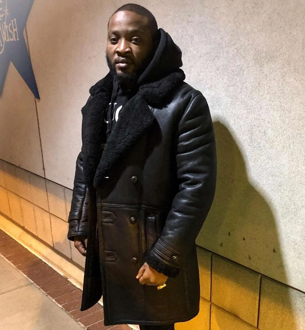 Men's Custom Made Black Double Breasted Shearling