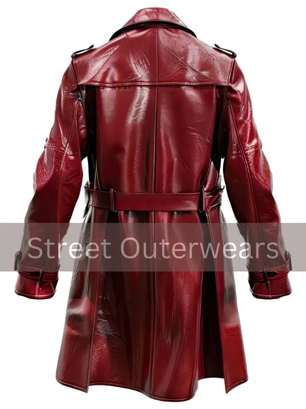 Mens Maroon Classy Soft Double-Breasted Trench Leather Coat