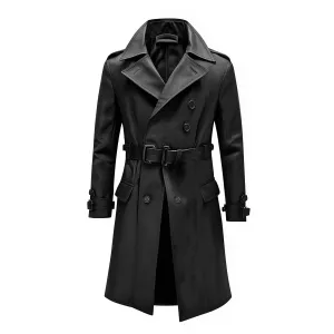 Mens Mini Trench Coat Black Trench Coats Single Breasted Jacket Storm Flap Lepal Collar Multipockets Water Resistant Jackets For Men