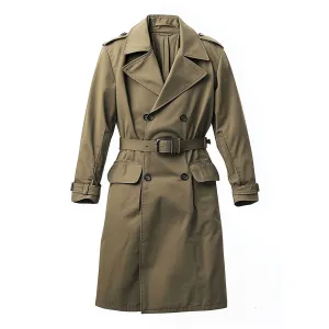 Mens Mini Trench Coat Green Knee Length Long Trench Coats Single Breasted Jacket Storm Flap Lepal Collar Multipockets Water Resistant Jackets For Men