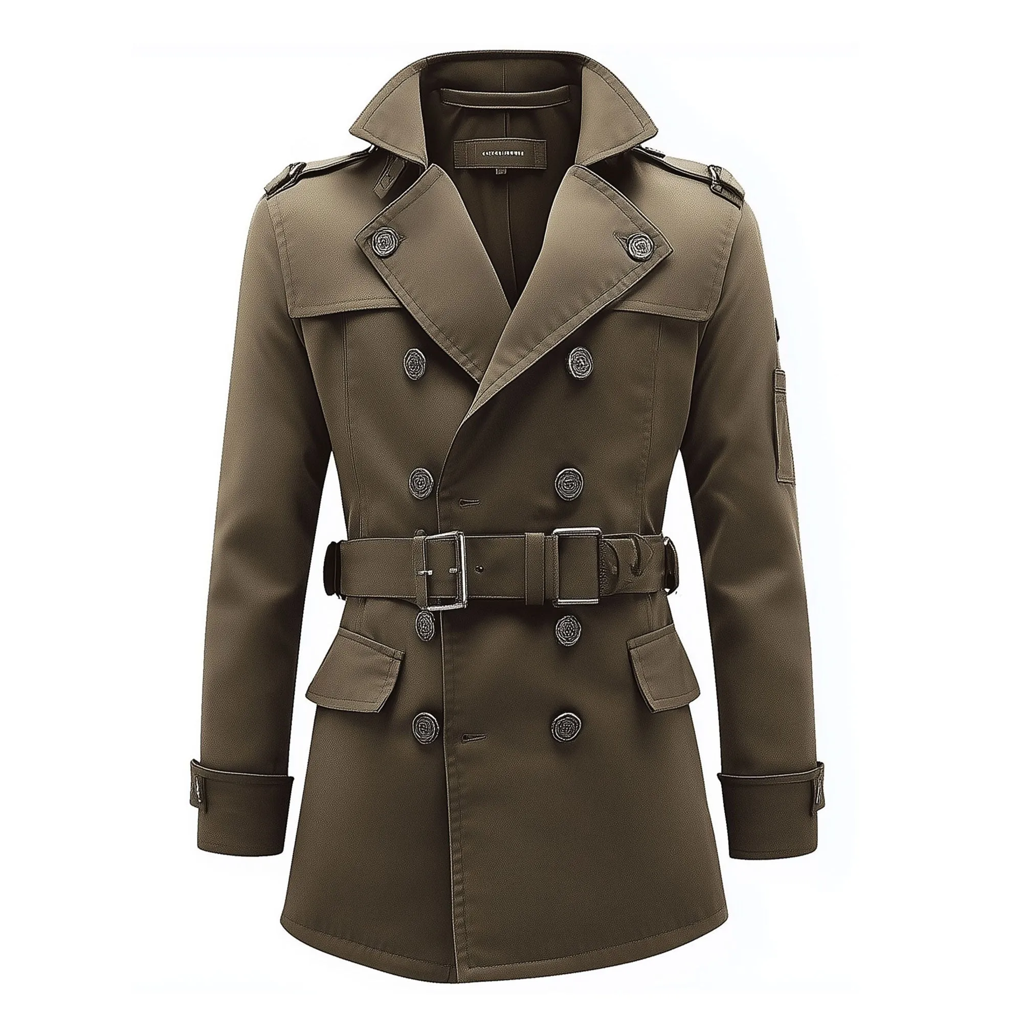 Mens Mini Trench Coat Green Trench Coats Double Breasted Jacket Storm Flap Lepal Collar Multipockets Water Resistant Jackets For Men