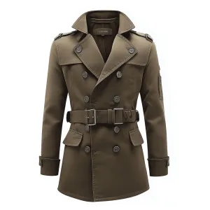 Mens Mini Trench Coat Green Trench Coats Double Breasted Jacket Storm Flap Lepal Collar Multipockets Water Resistant Jackets For Men