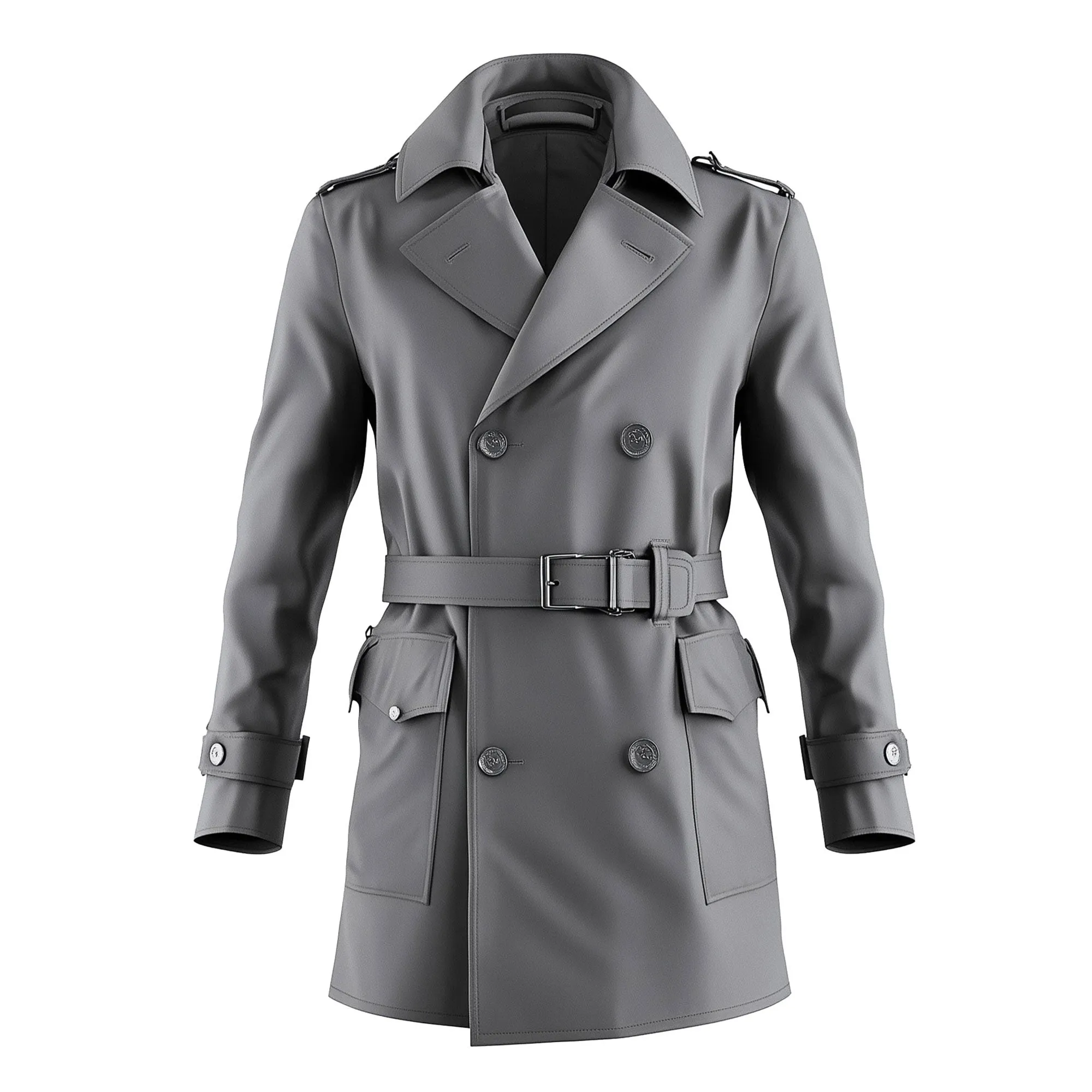 Mens Mini Trench Coat Grey Trench Coats Single Breasted Jacket Storm Flap Lepal Collar Multipockets Water Resistant Jackets For Men