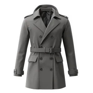 Mens Mini Trench Coat Trench Coats Double Breasted Jacket Storm Flap Lepal Collar Multipockets Water Resistant Jackets For Men