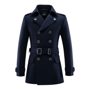 Mens Mini Trench Coat Trench Coats Double Breasted Navy Blue Jacket Storm Flap Lepal Collar Multipockets Water Resistant Jackets For Men