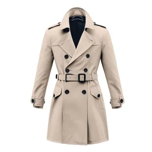 Mens Mini Trench Coat White Knee Length Trench Coats Double Breasted Jacket Storm Flap Lepal Collar Multipockets Water Resistant Jackets For Men
