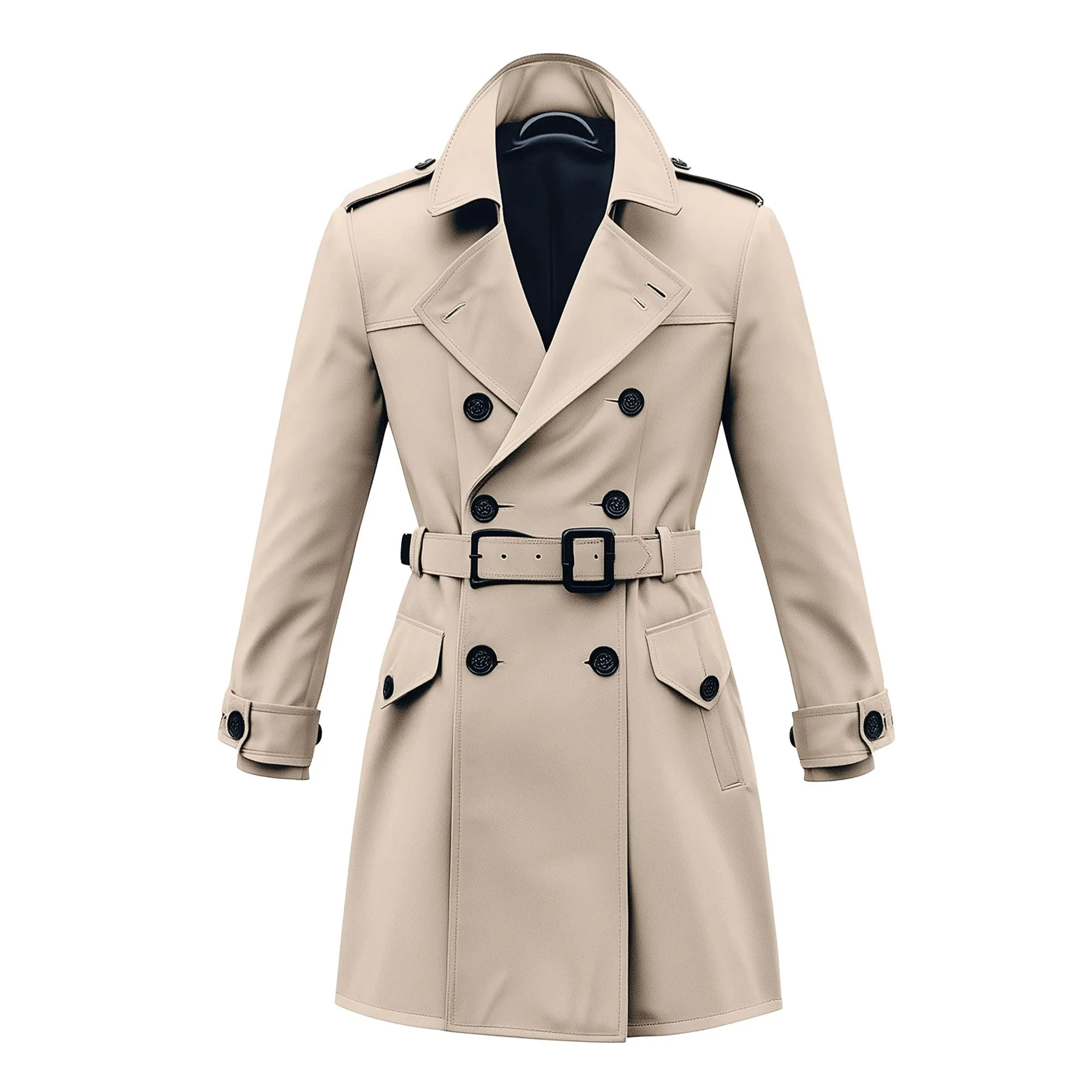 Mens Mini Trench Coat White Knee Length Trench Coats Double Breasted Jacket Storm Flap Lepal Collar Multipockets Water Resistant Jackets For Men