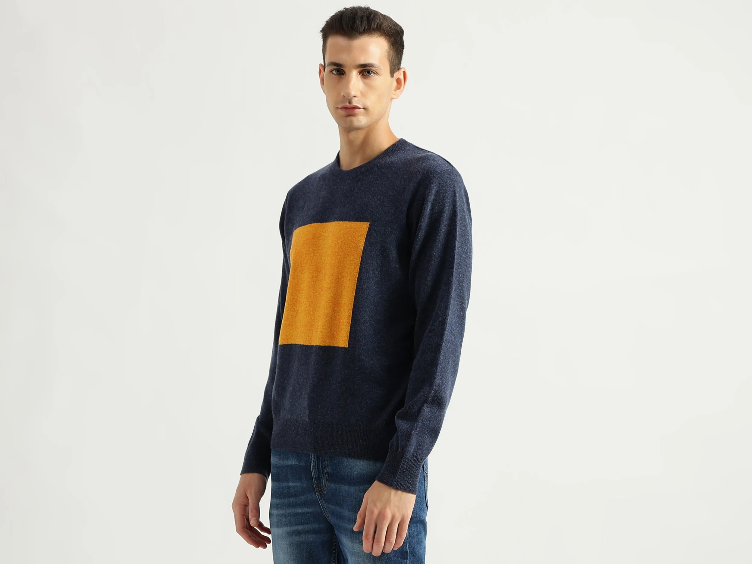 Men's Regular Fit Round Neck Color Block Sweaters
