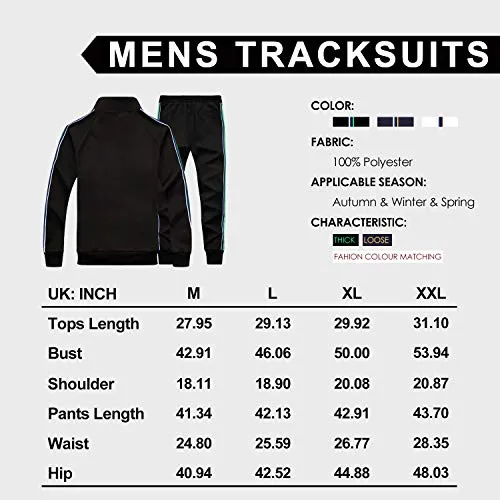 Men's Tracksuit Set 2 Piece Athletic Sports Casual Full Zip Active Wear Sweatsuit Black Small