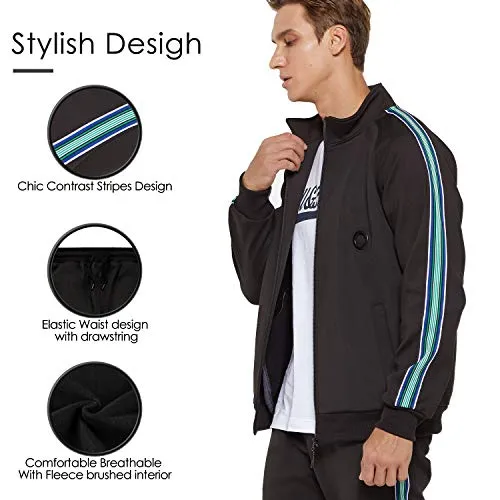 Men's Tracksuit Set 2 Piece Athletic Sports Casual Full Zip Active Wear Sweatsuit Black Small