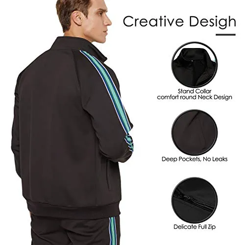 Men's Tracksuit Set 2 Piece Athletic Sports Casual Full Zip Active Wear Sweatsuit Black Small