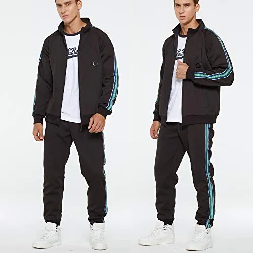 Men's Tracksuit Set 2 Piece Athletic Sports Casual Full Zip Active Wear Sweatsuit Black Small