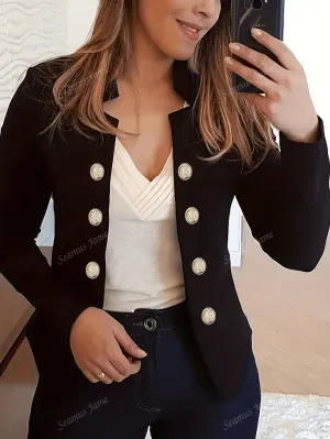 Metal Button Decor Solid Color Long Sleeve Casual Jacket For Women, Suitable For Spring And Autumn