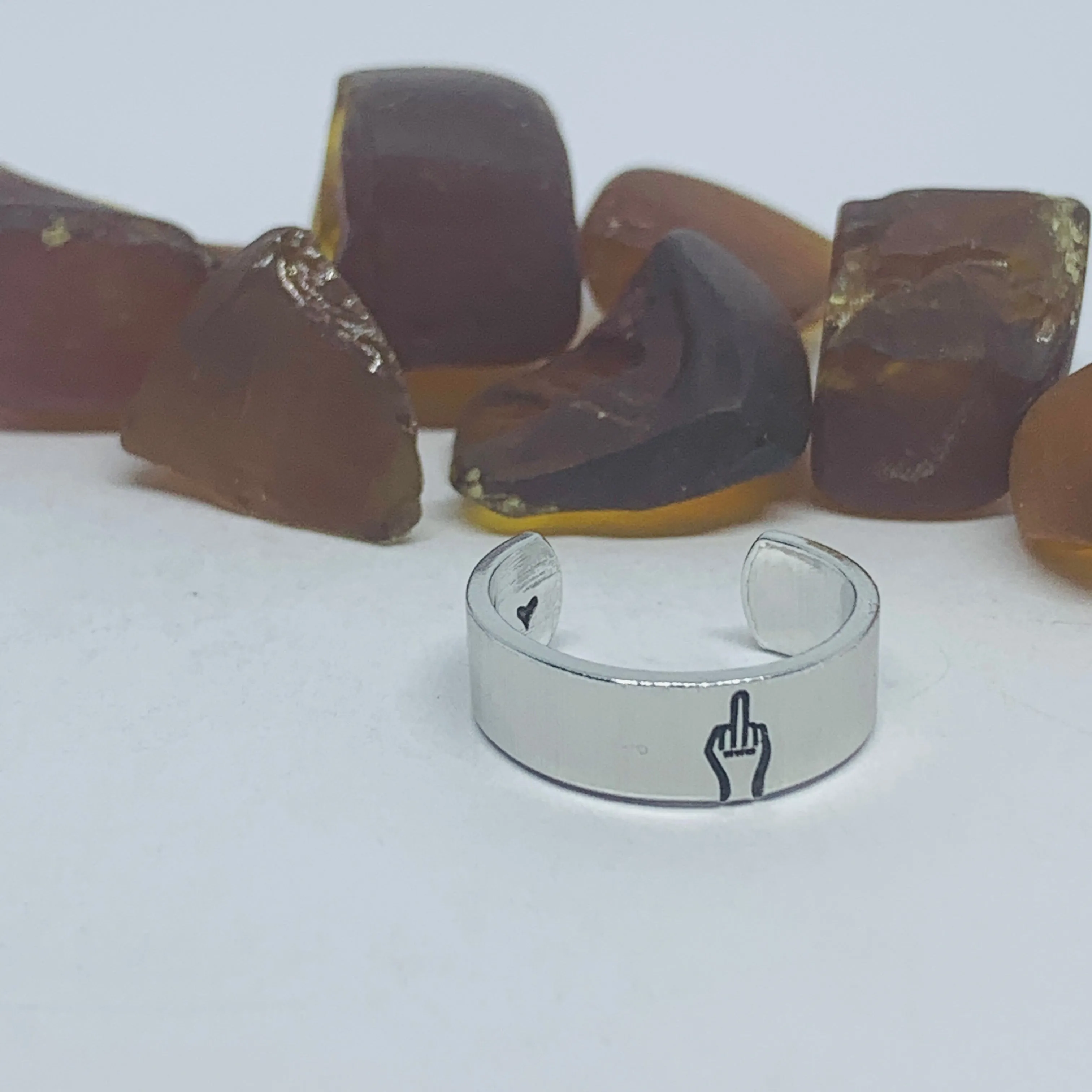 Middle Finger Design Hand Stamped Ring | Fuck You Statement | Stamped Metal Cuff Ring | Toe Finger Ring | Mad as Hell Jewelry