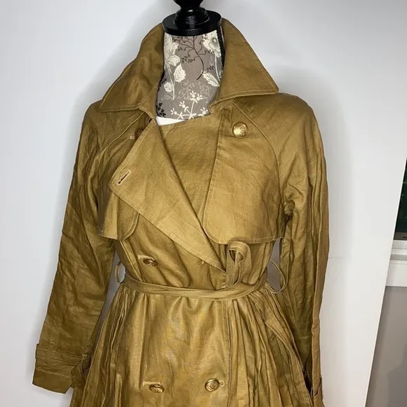 Mise en Scene Sz 2 Ruffian Anthropologie Linen Trench Coat Dress Milk Chocolate