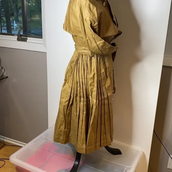 Mise en Scene Sz 2 Ruffian Anthropologie Linen Trench Coat Dress Milk Chocolate