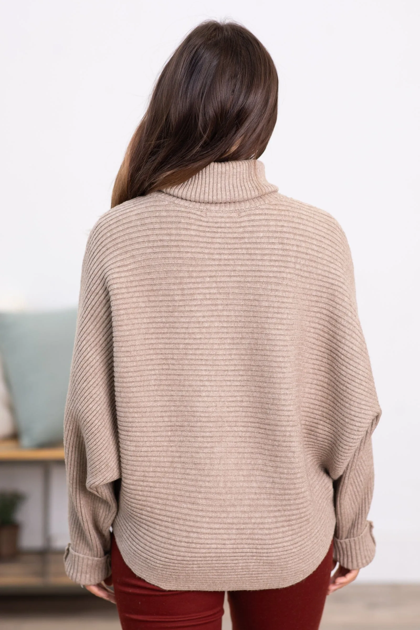 Mocha Horizontal Ribbed Turtleneck Sweater